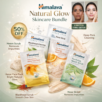 Himalaya Natural Glow Skincare Bundle | Neam Scrub, Nose Strips, Orange Mask & Kesar Face Pack | 5-Step Deep Pore Cleansing