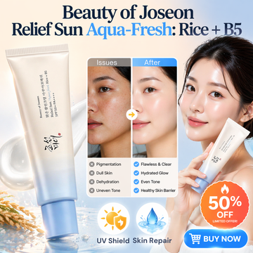 Beauty of Joseon Relief Sun Aqua-Fresh Rice + B5 Sunscreen | SPF50+ PA++++ Lightweight UV Protection | Deep Hydration, Calming & No White Cast