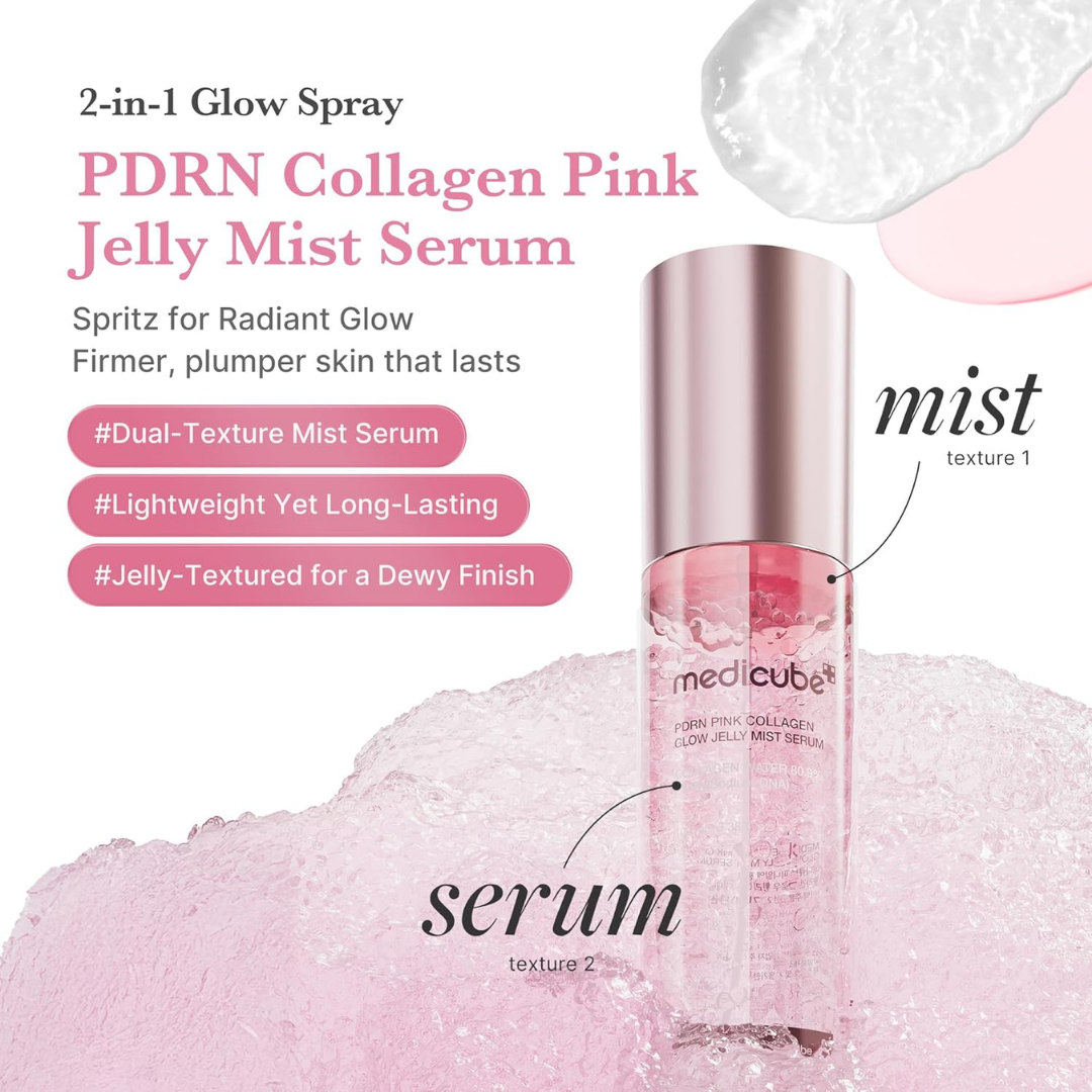 Medicube PDRN Pink Collagen Glow Jelly Mist Serum | Dual-Texture Mist with Collagen Threads & PDRN | Instant Lifting, Wrinkle Reduction & Deep Hydration