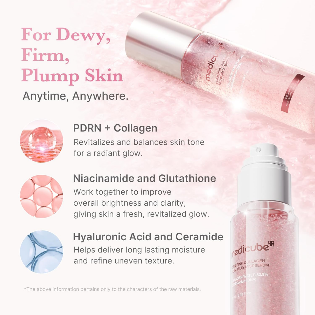 Medicube PDRN Pink Collagen Glow Jelly Mist Serum | Dual-Texture Mist with Collagen Threads & PDRN | Instant Lifting, Wrinkle Reduction & Deep Hydration